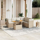 7-delige Loungeset met kussens poly rattan beige