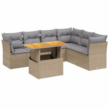 7-delige Loungeset met kussens poly rattan beige