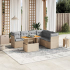 7-delige Loungeset met kussens poly rattan beige