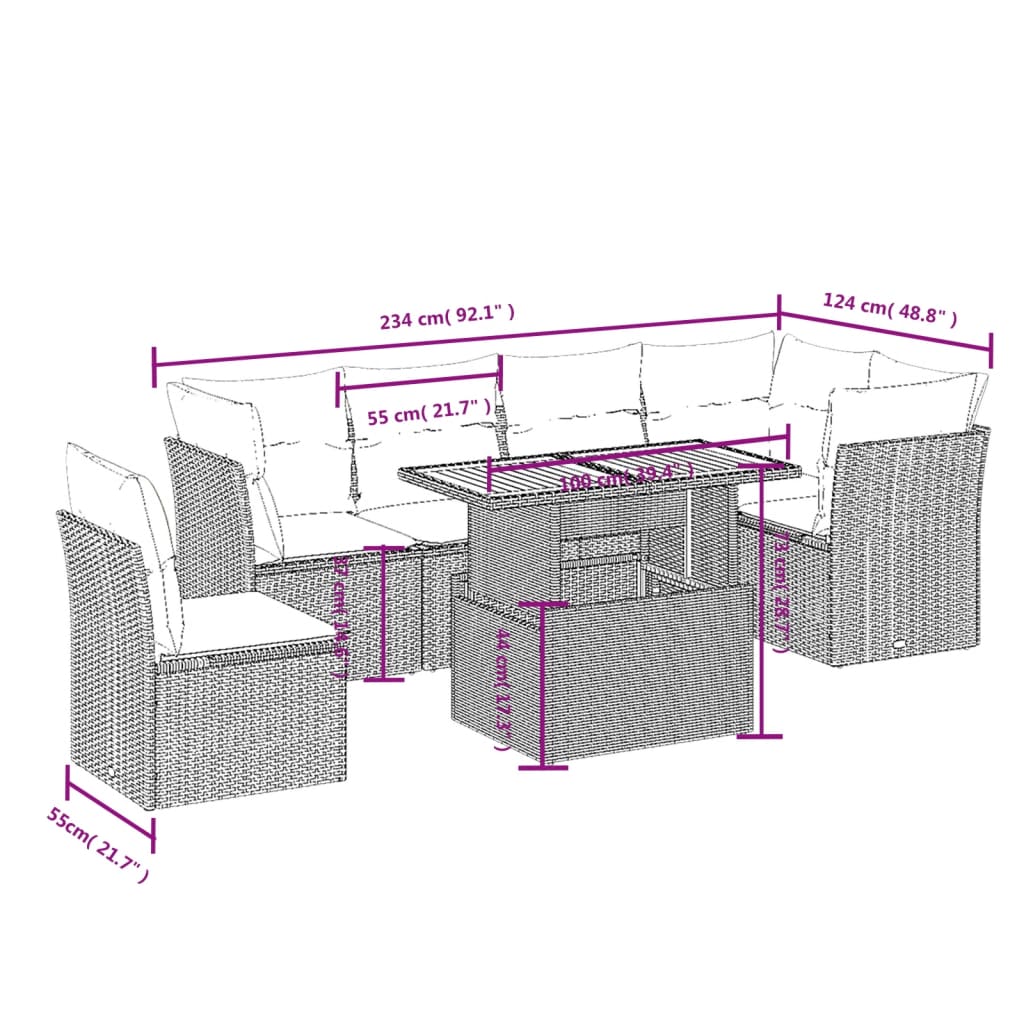 7-Delige Loungeset Met Kussens Poly Rattan Zwart