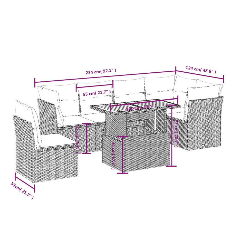 7-Delige Loungeset Met Kussens Poly Rattan Zwart