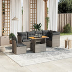 7-delige Loungeset met kussens poly rattan grijs