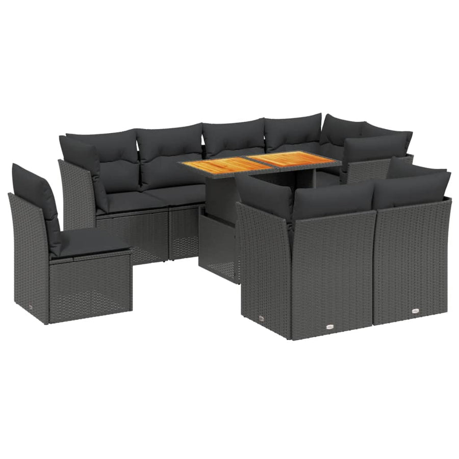 9-Delige Loungeset Met Kussens Poly Rattan Zwart