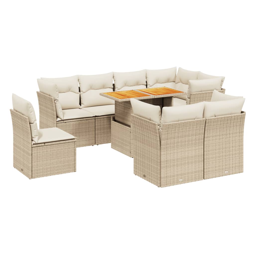 9-delige Loungeset met kussens poly rattan beige