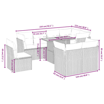 9-delige Loungeset met kussens poly rattan beige