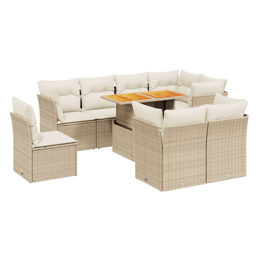 9-delige Loungeset met kussens poly rattan beige