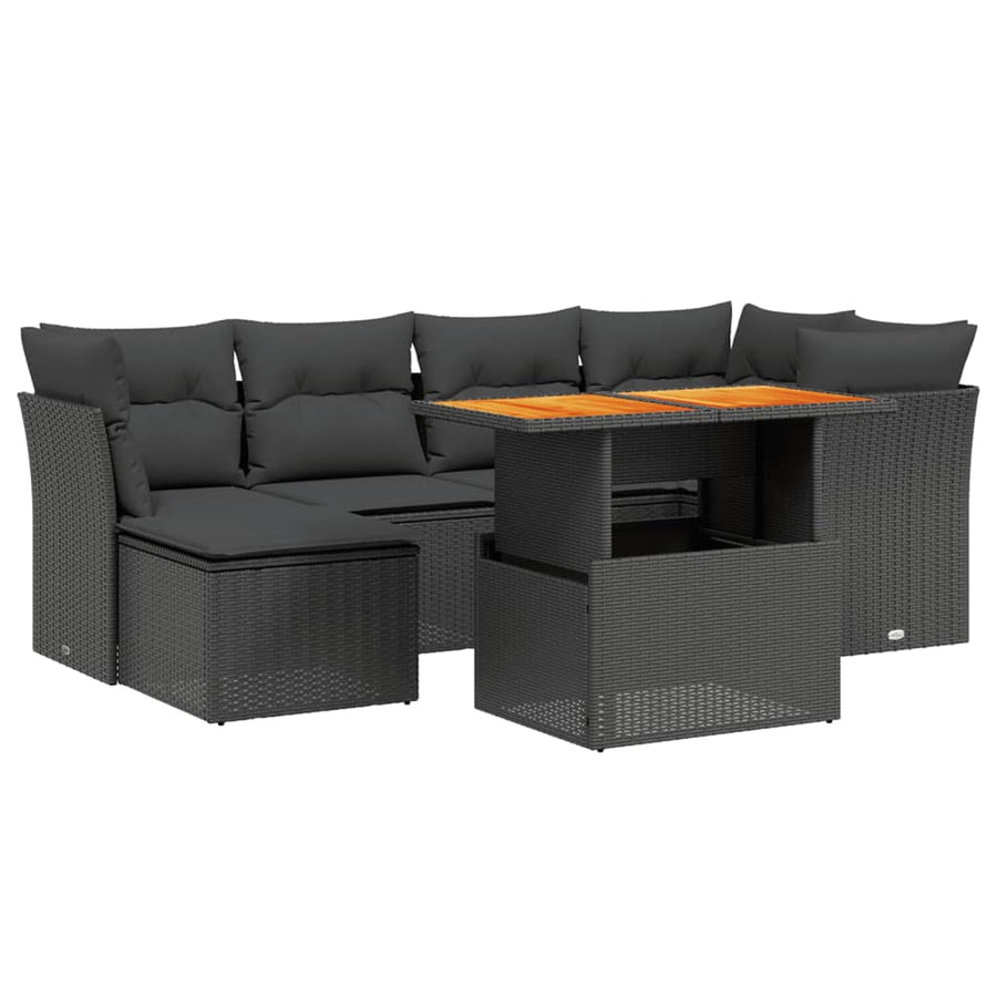 7-Delige Loungeset Met Kussens Poly Rattan Zwart