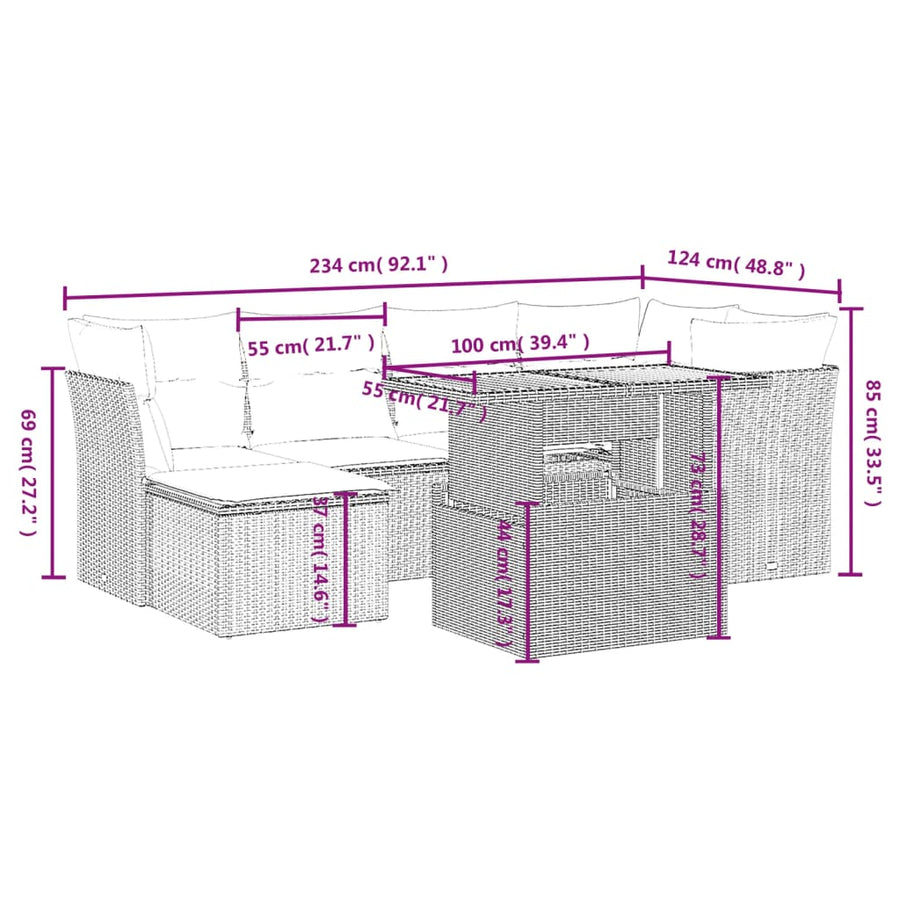 7-Delige Loungeset Met Kussens Poly Rattan Zwart