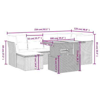 7-Delige Loungeset Met Kussens Poly Rattan Zwart