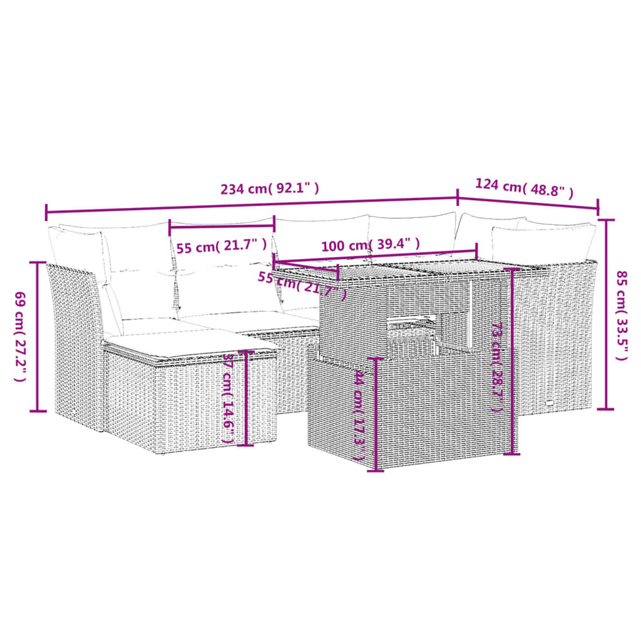 7-Delige Loungeset Met Kussens Poly Rattan Zwart
