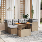 7-delige Loungeset met kussens poly rattan beige