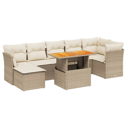 8-delige Loungeset met kussens poly rattan beige