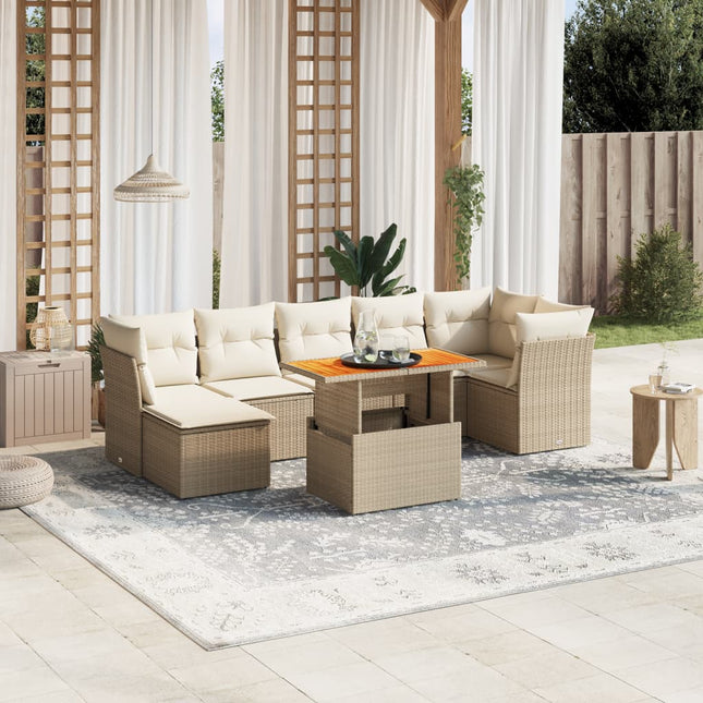 8-delige Loungeset met kussens poly rattan beige