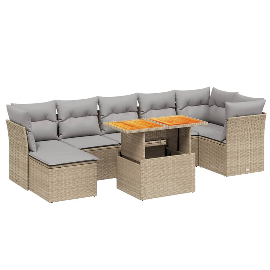 8-delige Loungeset met kussens poly rattan beige