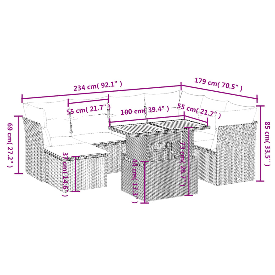 8-Delige Loungeset Met Kussens Poly Rattan Zwart