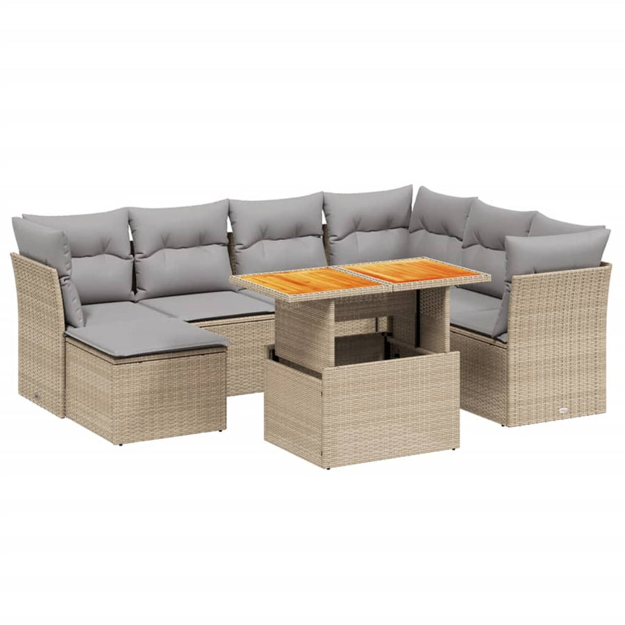 8-delige Loungeset met kussens poly rattan beige