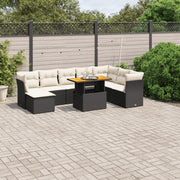 9-piece Lounge Set with cushions poly rattan black