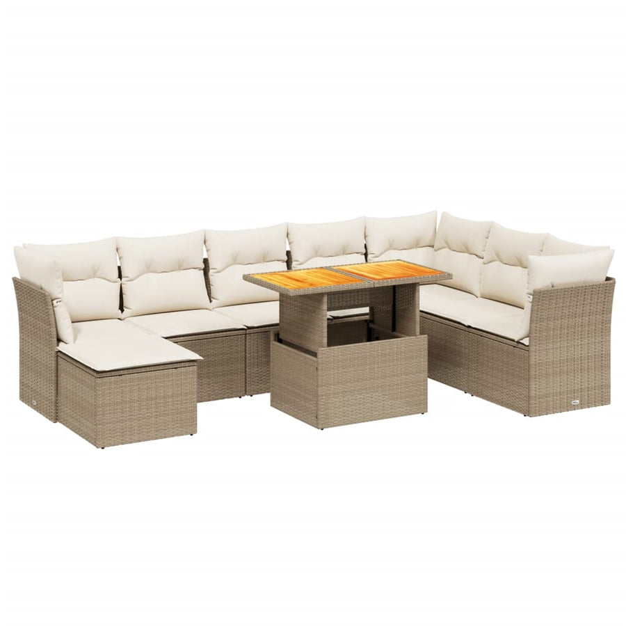 9-delige Loungeset met kussens poly rattan beige