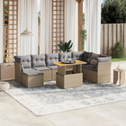 9-delige Loungeset met kussens poly rattan beige