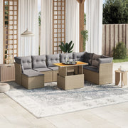 Loungeset poly rattan 9-delig beige