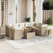 10-piece Lounge Set with Cushions Poly Rattan Beige