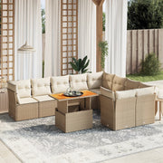 10-piece Lounge Set with Cushions Poly Rattan Beige