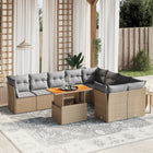 10-delige Loungeset met kussens poly rattan beige