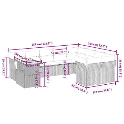 10-Delige Loungeset Met Kussens Poly Rattan Zwart