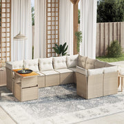 10-piece Lounge Set with Cushions Poly Rattan Beige
