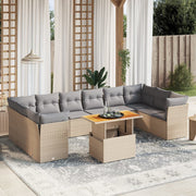 Loungeset poly rattan 11-delig beige met kussens
