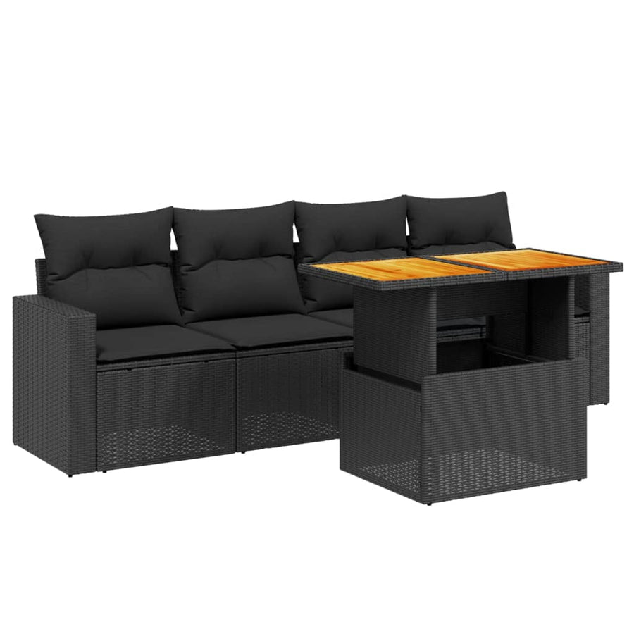 5-Delige Loungeset Met Kussens Poly Rattan Zwart