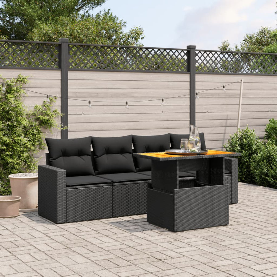 5-Delige Loungeset Met Kussens Poly Rattan Zwart
