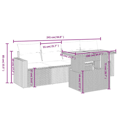 5-Delige Loungeset Met Kussens Poly Rattan Zwart