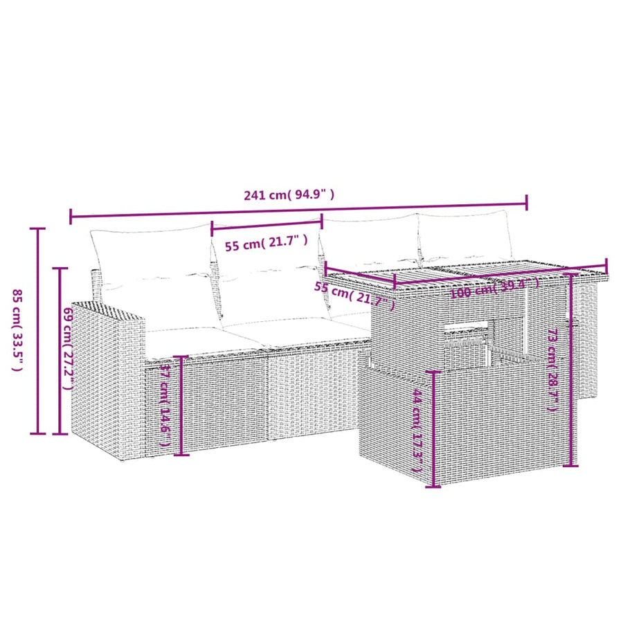 5-Delige Loungeset Met Kussens Poly Rattan Zwart