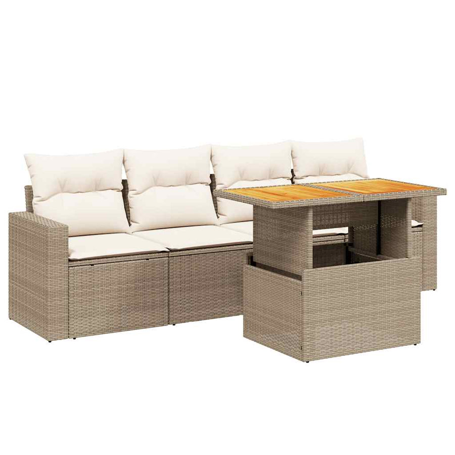 5-delige Loungeset met kussens poly rattan beige