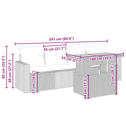 5-delige Loungeset met kussens poly rattan beige