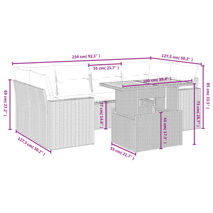 7-Delige Loungeset Met Kussens Poly Rattan Zwart