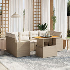 7-delige Loungeset met kussens poly rattan beige