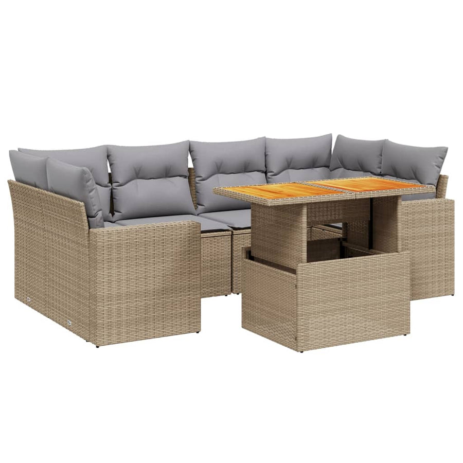 7-delige Loungeset met kussens poly rattan beige