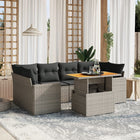 7-delige Loungeset met kussens poly rattan grijs