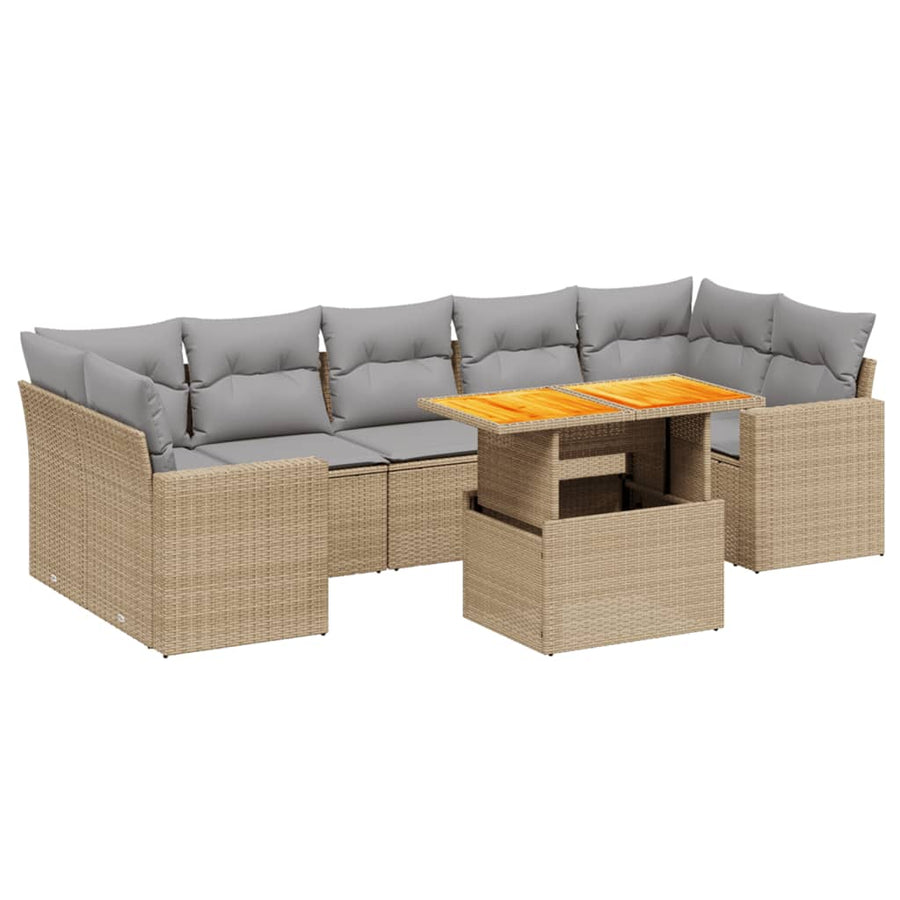 8-delige Loungeset met kussens poly rattan beige