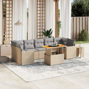 Loungeset 8-delig poly rattan beige met kussens
