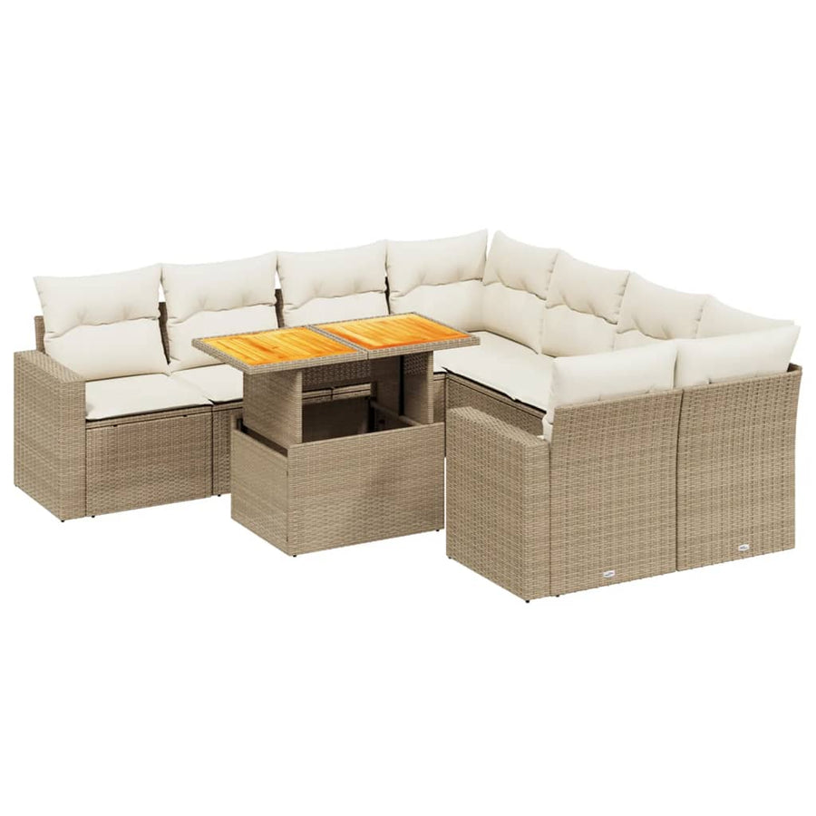 9-delige Loungeset met kussens poly rattan beige