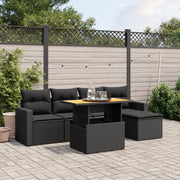Loungeset 6-delig poly rattan zwart