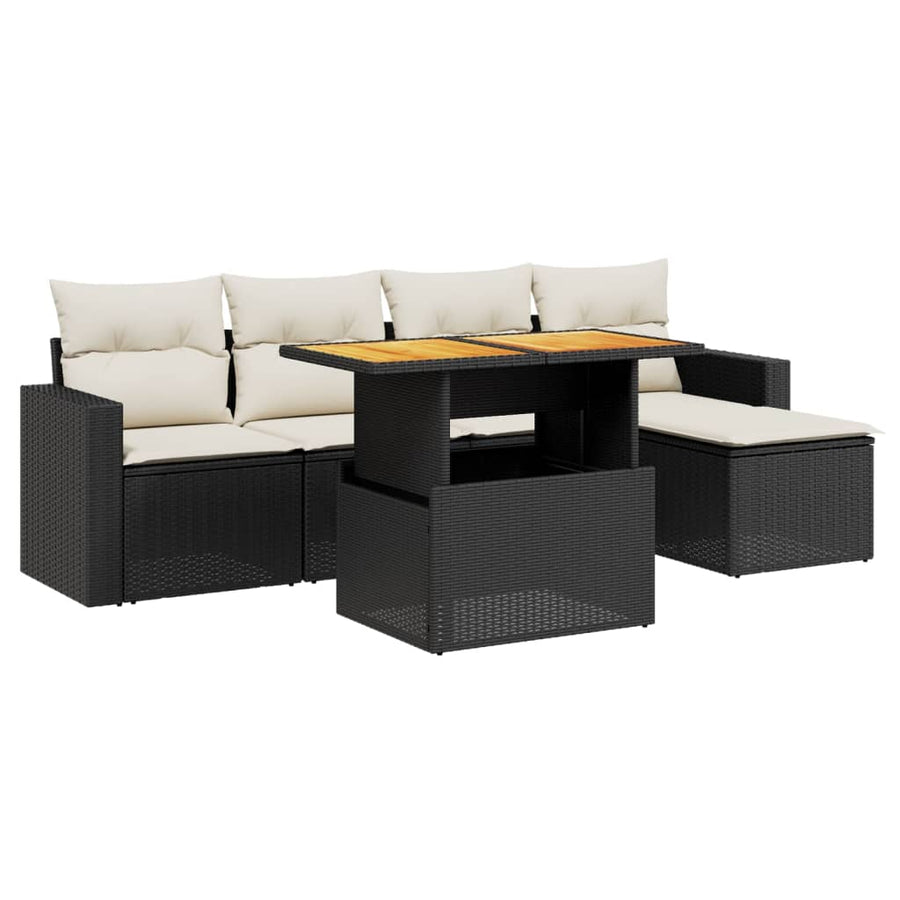 6-Delige Loungeset Met Kussens Poly Rattan Zwart