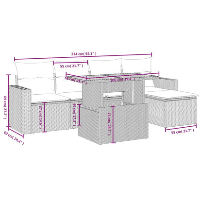 6-Delige Loungeset Met Kussens Poly Rattan Zwart