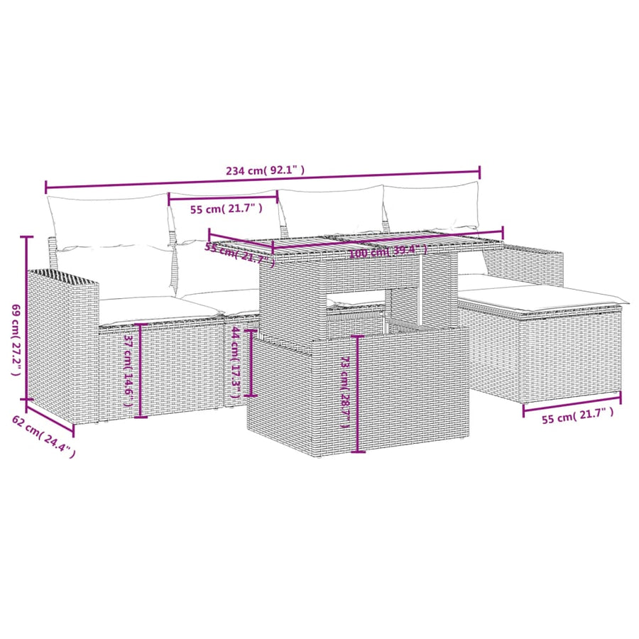6-Delige Loungeset Met Kussens Poly Rattan Zwart