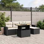 6-piece Lounge Set with cushions poly rattan black