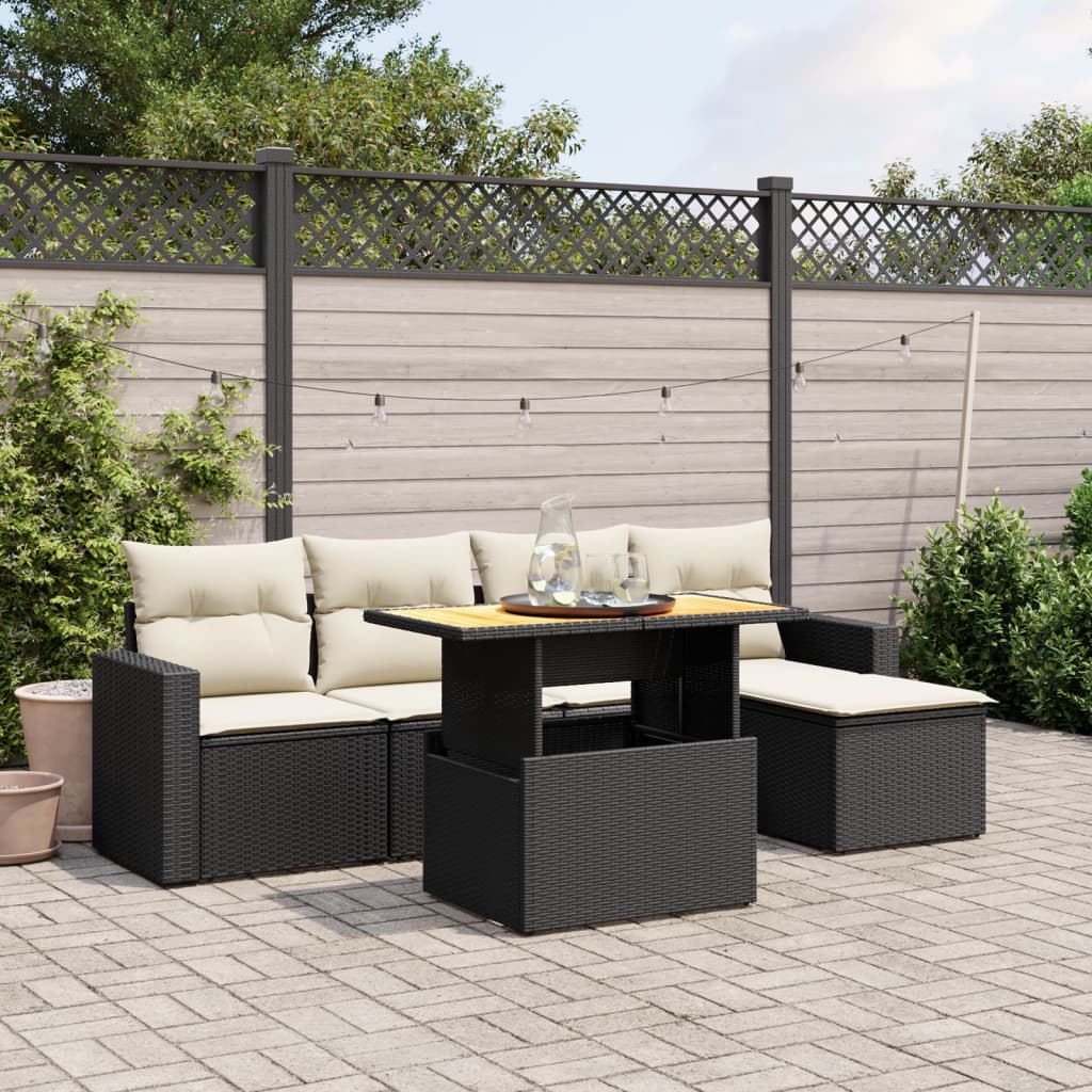 6-Delige Loungeset Met Kussens Poly Rattan Zwart