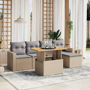 Loungeset 6-delig poly rattan beige
